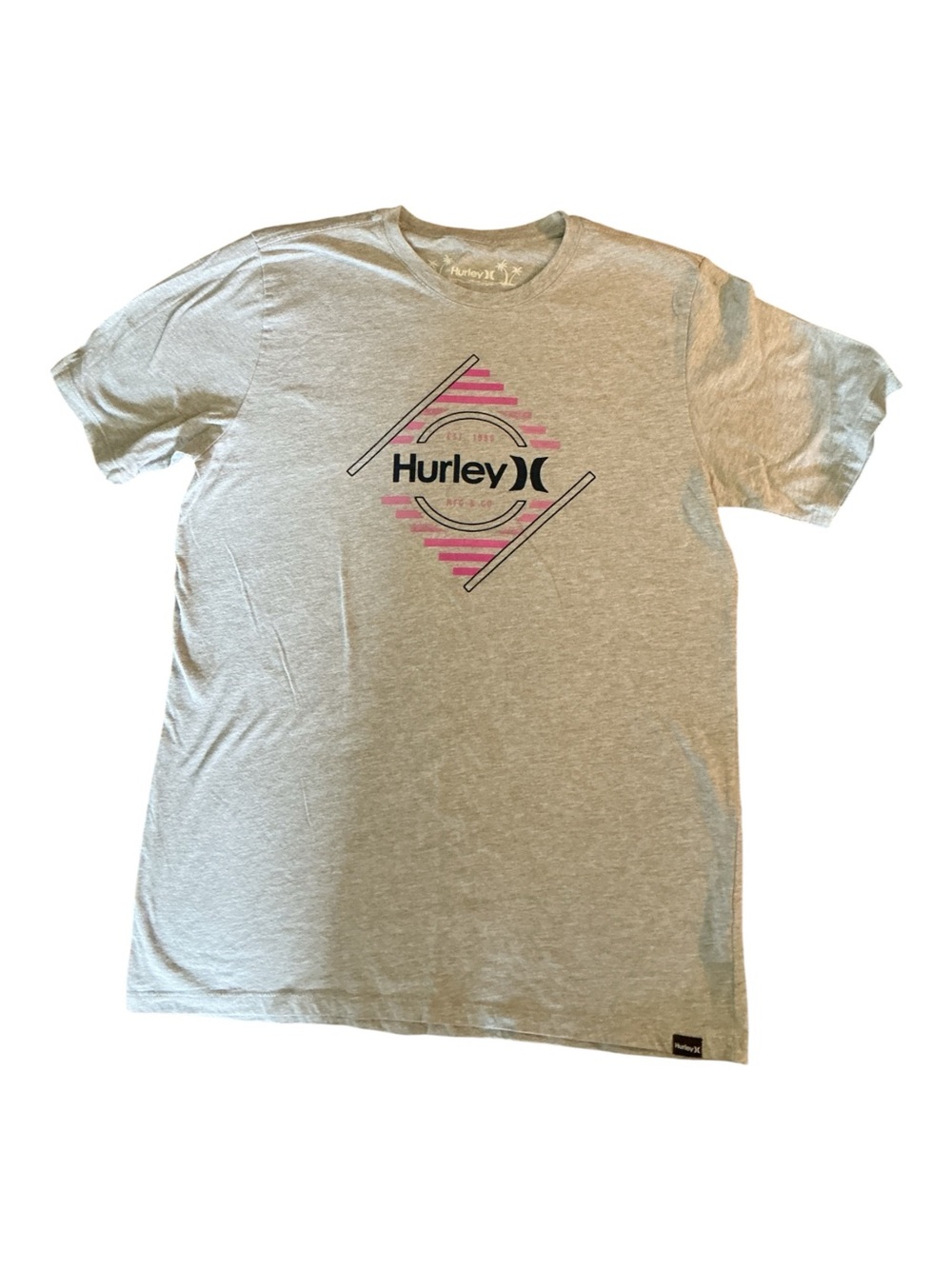 Hurley Men’s Light Gray Short Sleeve Tee with Pink Graphic